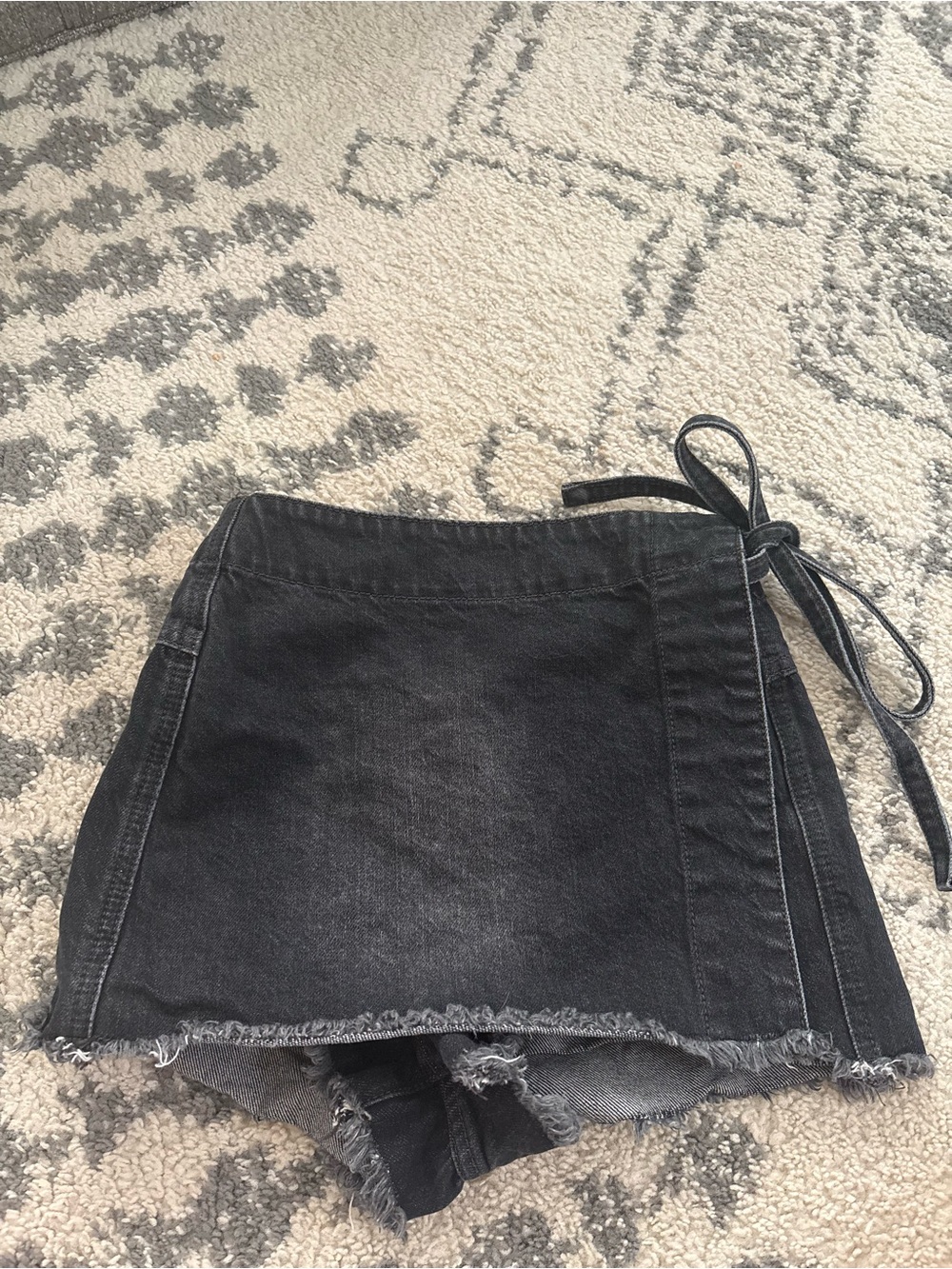 Altar'd State Black Denim Wrap Mini Skirt with Tie